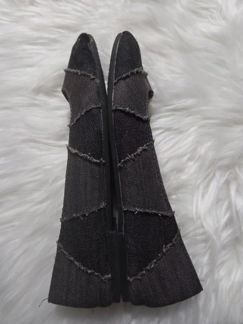 Bamboo Distressed Black/Gray Denim Flats